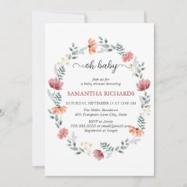 Elegant modern wildflower baby shower Invitation Kaart