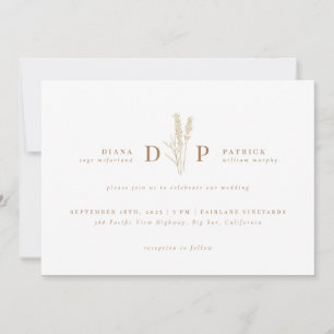 Elegant Modern Wildflower Initiaal Wedding Kaart