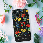 Elegant Modern Wildflower Naam op zwart Case-Mate iPhone Case