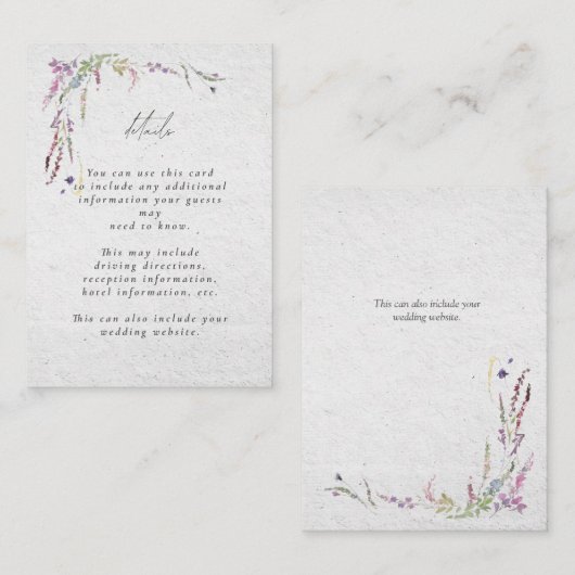 Elegant modern Wildflower script bruiloft Informatiekaartje (Voorkant / Achterkant)