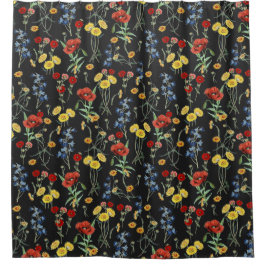 Elegant Modern Wildflower Zwart Douchegordijn
