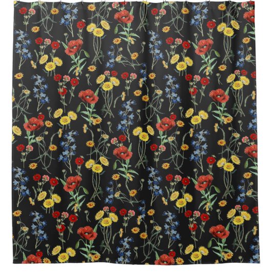 Elegant Modern Wildflower Zwart Douchegordijn (Voorkant)