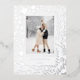 Elegant Modern Winter Botanische foto-Zilver Folie Feestdagen Briefkaart
