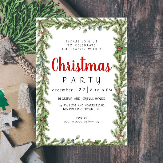 Elegant Modern Winter Greenery  Christmas Party Kaart