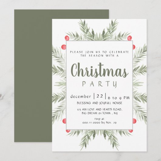 Elegant Modern Winter Greenery Christmas Party Kaart (Voorkant / Achterkant)