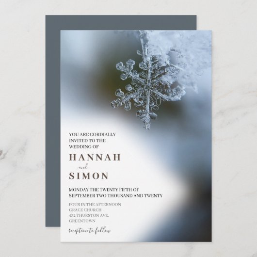 Elegant Modern Winter Silver Snow Wedding Kaart (Voorkant / Achterkant)