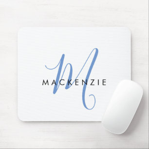 Elegant Modern Wit Blau Schreef Monogram Muismat