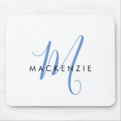 Elegant Modern Wit Blau Schreef Monogram Muismat (Voorkant)
