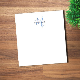 Elegant Modern Wit Blau Schreef Monogram Notitieblok