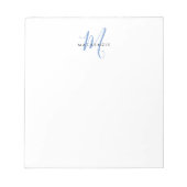 Elegant Modern Wit Blau Schreef Monogram Notitieblok (Voorkant)