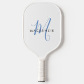 Elegant Modern Wit Blau Schrifttinitialen Pickleball Paddle (Achterkant)