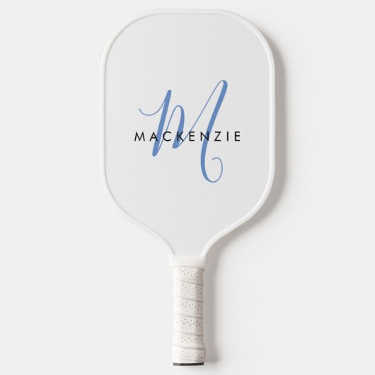 Elegant Modern Wit Blau Schrifttinitialen Pickleball Paddle (Voorkant)