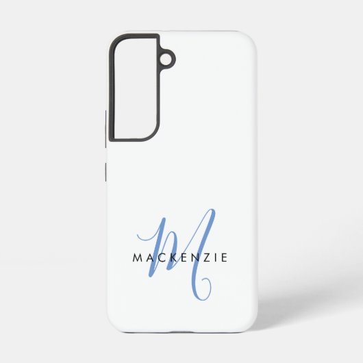 Elegant Modern Wit Blau Schrifttype Monogram Samsung Galaxy Hoesje (Achterkant)