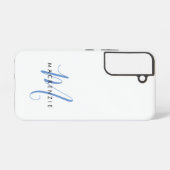 Elegant Modern Wit Blau Schrifttype Monogram Samsung Galaxy Hoesje (Achterkant horizontaal)