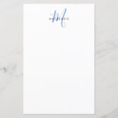 Elegant modern wit blauwe script monogram papier (Voorkant)