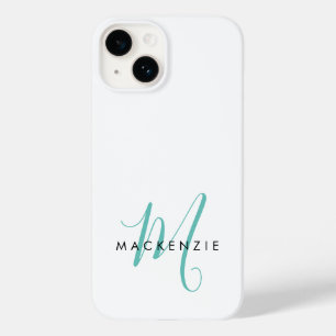 Elegant modern wit Blauwgroen Script monogram Case-Mate iPhone 14 Hoesje