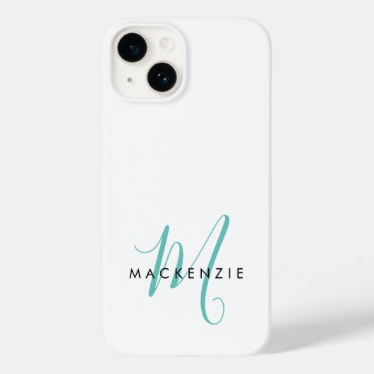 Elegant modern wit Blauwgroen Script monogram Case-Mate iPhone Case (Achterkant)