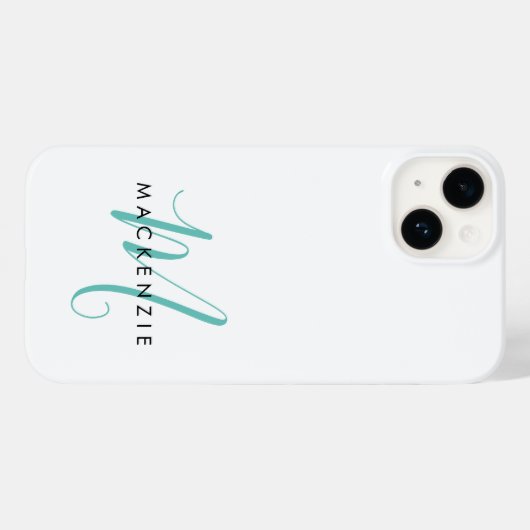 Elegant modern wit Blauwgroen Script monogram Case-Mate iPhone Case (Achterkant (horizontaal))