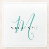 Elegant modern wit Blauwgroen Script monogram Glazen Onderzetter (Voorkant)
