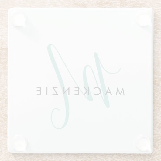 Elegant modern wit Blauwgroen Script monogram Glazen Onderzetter (Achterkant)
