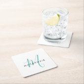 Elegant modern wit Blauwgroen Script monogram Kartonnen Onderzetters (Insitu)