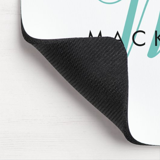 Elegant modern wit Blauwgroen Script monogram Muismat (Hoek)