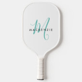 Elegant modern wit Blauwgroen Script monogram Pickleball Paddle (Achterkant)