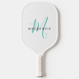 Elegant modern wit Blauwgroen Script monogram Pickleball Paddle