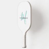 Elegant modern wit Blauwgroen Script monogram Pickleball Paddle (Links)