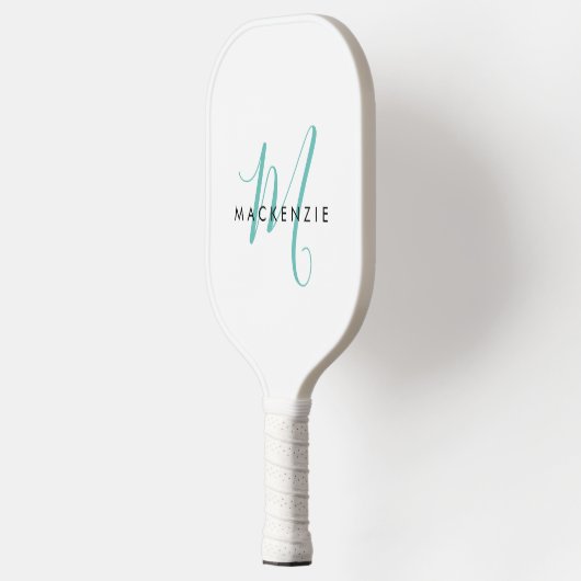 Elegant modern wit Blauwgroen Script monogram Pickleball Paddle (Links)