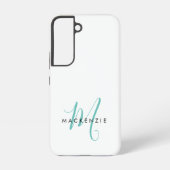 Elegant modern wit Blauwgroen Script monogram Samsung Galaxy Hoesje (Achterkant)