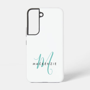 Elegant modern wit Blauwgroen Script monogram Samsung Galaxy Hoesje