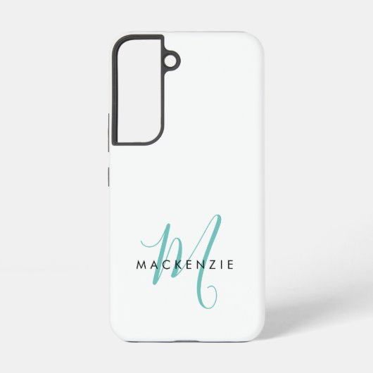 Elegant modern wit Blauwgroen Script monogram Samsung Galaxy Hoesje (Achterkant)