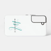 Elegant modern wit Blauwgroen Script monogram Samsung Galaxy Hoesje (Achterkant horizontaal)