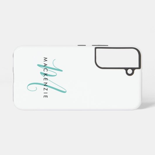 Elegant modern wit Blauwgroen Script monogram Samsung Galaxy Hoesje (Achterkant horizontaal)