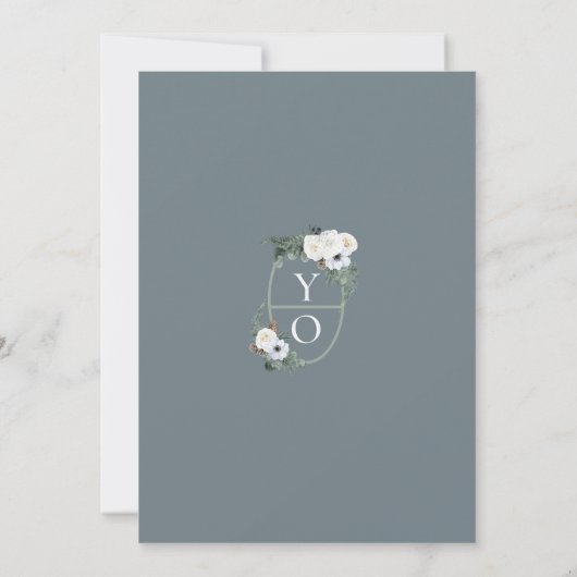 Elegant Modern Wit Bloemen en Slate Grey Bruiloft Kaart (Achterkant)