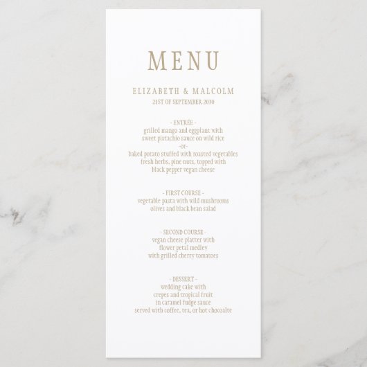 Elegant Modern Wit Eenvoudig Bruiloft Menu (Voorkant)