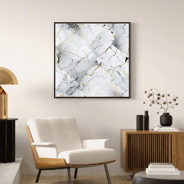 Elegant modern wit en goud gemarmerd Abstract Acryl Muurkunst