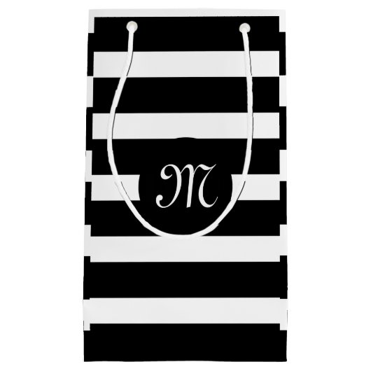 Elegant modern wit en zwart bandpatroon klein cadeauzakje (Voorkant)