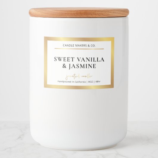 Elegant Modern Wit & Goud Verpakking Kaars Label Voedselcontainer Etiket (Voorkant)