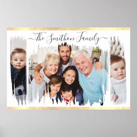 Elegant Modern Wit & Goud Voeg Uw Foto Familie Poster (Voorkant)