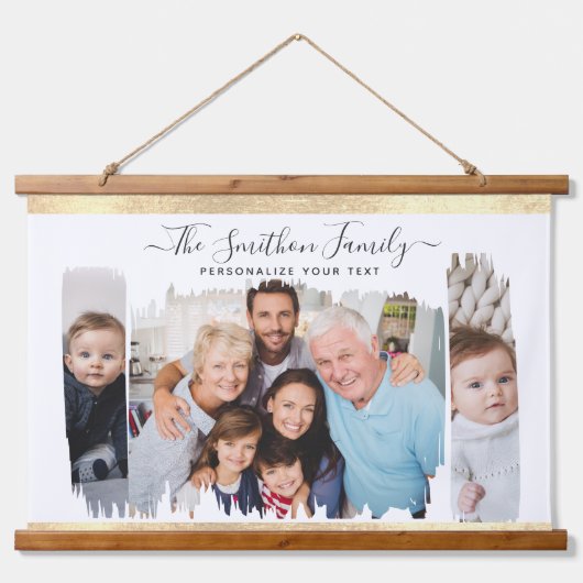 Elegant modern wit & goud voeg uw fotoserie toe hangend wandkleed (Voorkant)