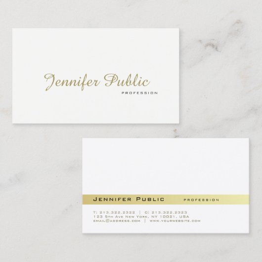 Elegant modern, wit goudplein visitekaartje (Voorkant / Achterkant)