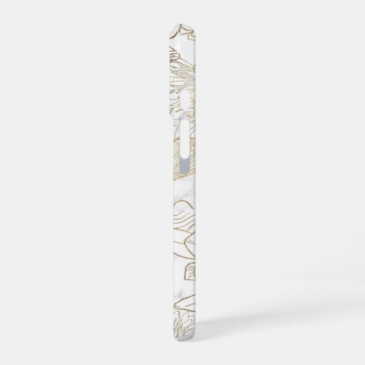 Elegant modern wit grijs goud marmer bloemen iPhone 16 hoesje (Linkerkant)