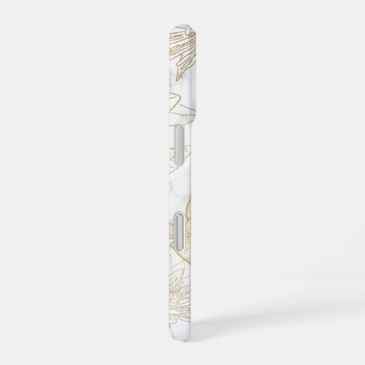 Elegant modern wit grijs goud marmer bloemen iPhone 16 hoesje (Rechterkant)