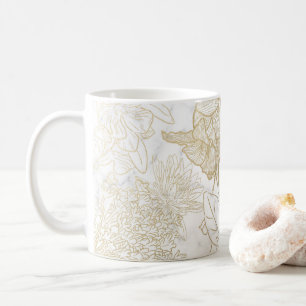 Elegant modern wit grijs goud marmer bloemen koffiemok