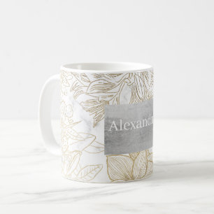 Elegant modern wit grijs goud marmer bloemen koffiemok