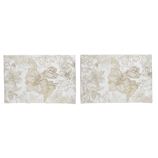 Elegant modern wit grijs goud marmer bloemen kussensloop (Voorkant-Set)