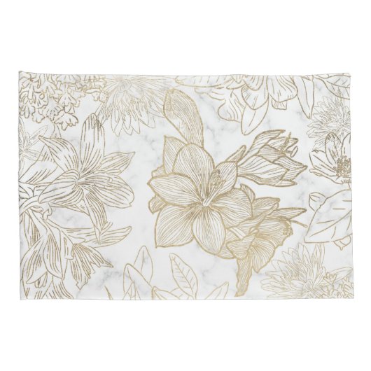 Elegant modern wit grijs goud marmer bloemen kussensloop (Achterkant-Rechts)