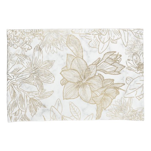 Elegant modern wit grijs goud marmer bloemen kussensloop (Voorkant-Rechts)